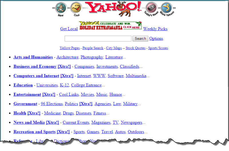 Вот так выглядел сайт Yahoo в 1996 году